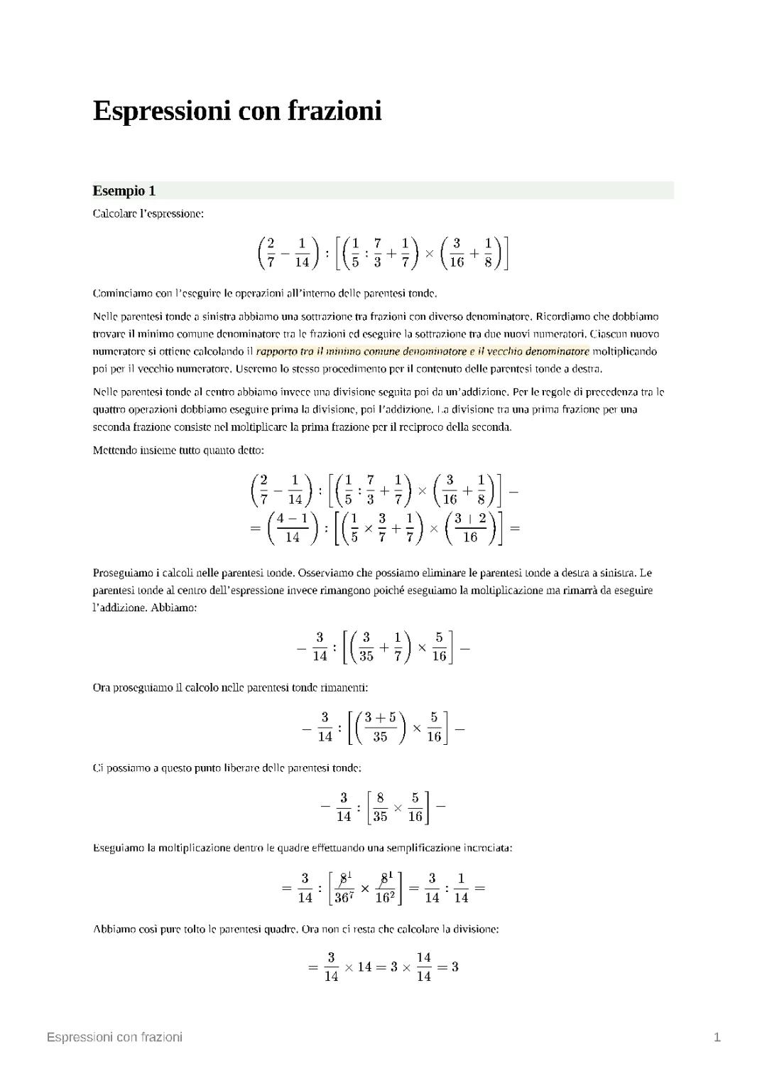 Espressioni con le frazioni