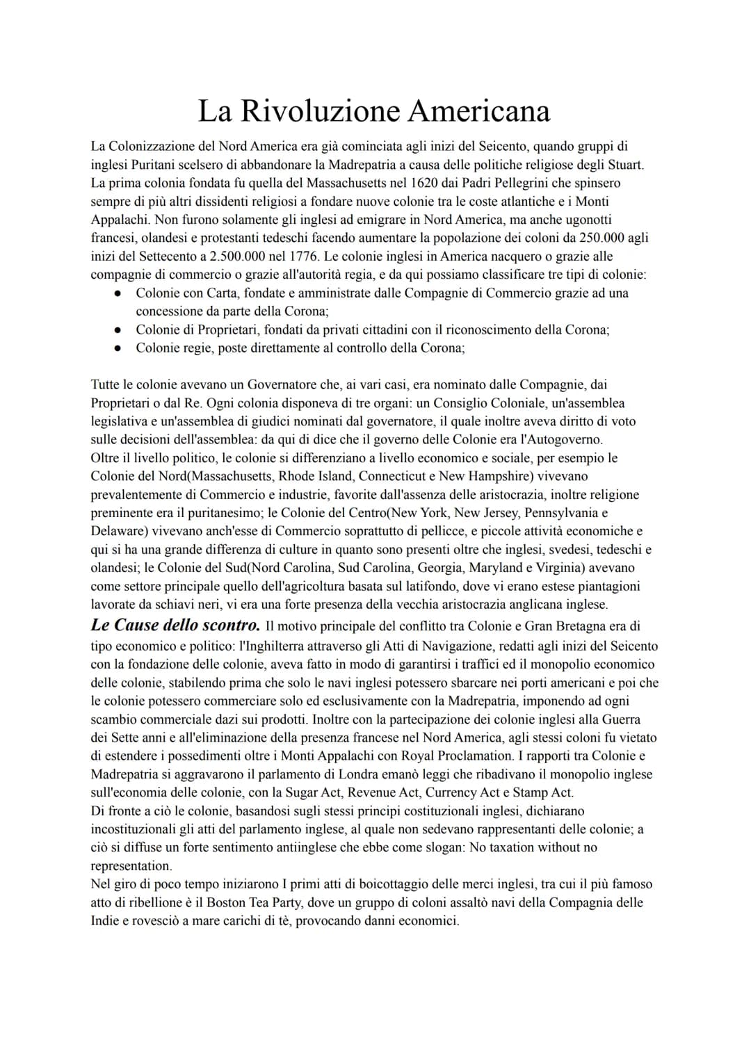 La Rivoluzione Americana
La Colonizzazione del Nord America era già cominciata agli inizi del Seicento, quando gruppi di
inglesi Puritani sc