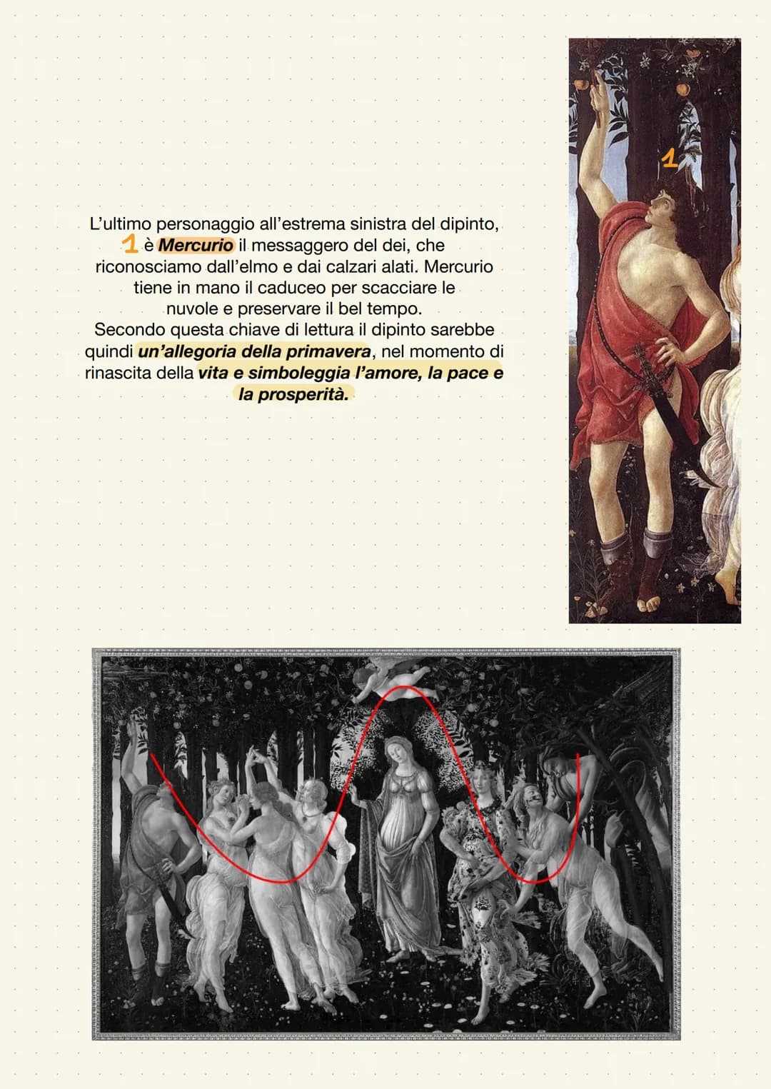 La Primavera
La primavera è considerata il capolavoro di Sandro Botticelli, il quale propone gli dei
antichi e la corte di esseri mitici di 