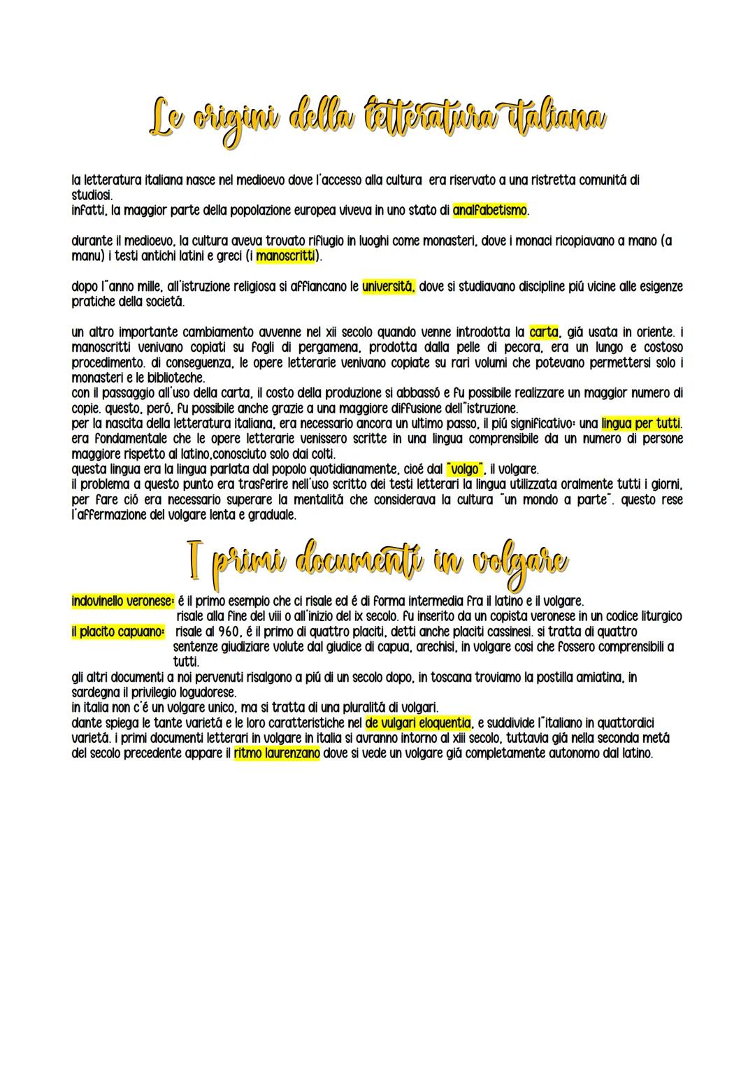 # Le origini della tettératura taliana

la letteratura italiana nasce nel medioevo dove l'accesso alla cultura era riservato a una ristretta