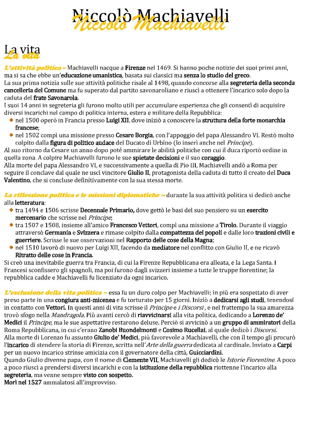 Niccolò Machiavelli: La Sua Vita e le Sue Principali Opere