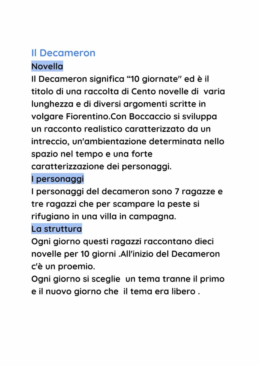 Giovanni Boccaccio
La vita
Giovanni Boccaccio nasce a Certaldo nel 1313.
A 14 anni si trasferisce a Napoli presso la
corte degli Angioini do