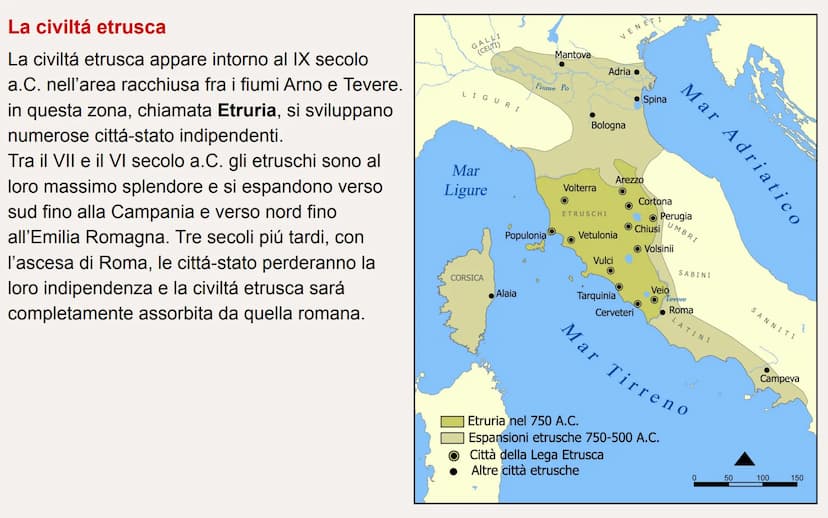 L'ARTE
ETRUSCA La civiltà etrusca
La civiltà etrusca appare intorno al IX secolo
a.C. nell'area racchiusa fra i fiumi Arno e Tevere.
in ques