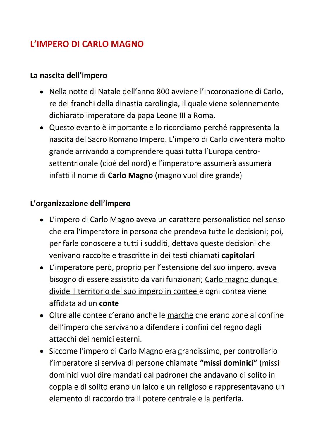 L'IMPERO DI CARLO MAGNO
La nascita dell'impero
• Nella notte di Natale dell'anno 800 avviene l'incoronazione di Carlo,
re dei franchi della 
