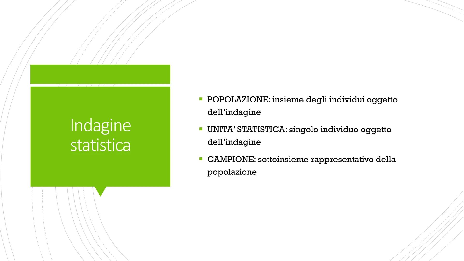 Introduzione alla statistica Cos'è la
statistica?
Scienza che si occupa, attraverso metodi matematici, di
raccogliere dati, analizzarli, int