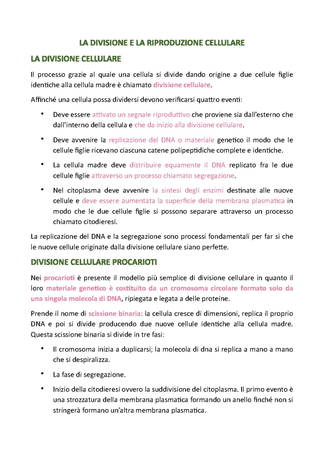 La divisione e la riproduzione cellulare
