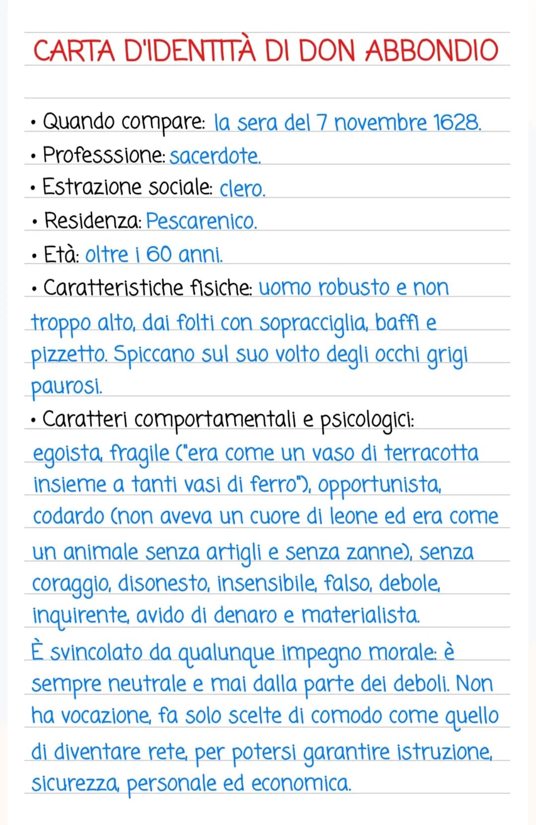 CARTA D'IDENTITÀ DI DON ABBONDIO
Quando compare: la sera del 7 novembre 1628.
• Professsione: sacerdote.
• Estrazione sociale: clero.
●
• Re