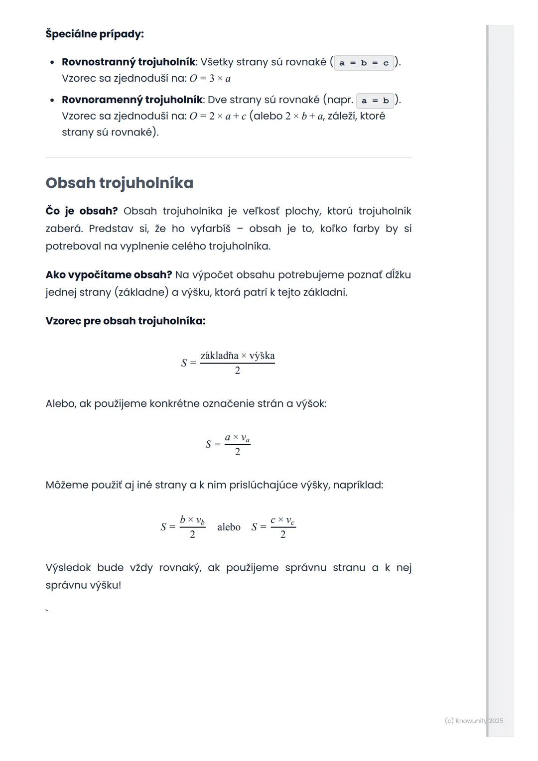 # Obvod a obsah trojuholníka

## 1. Prehľad / Úvod

Dnes sa budeme učiť o trojuholníkoch, čo je super dôležité v
matematike! Trojuholníky sú