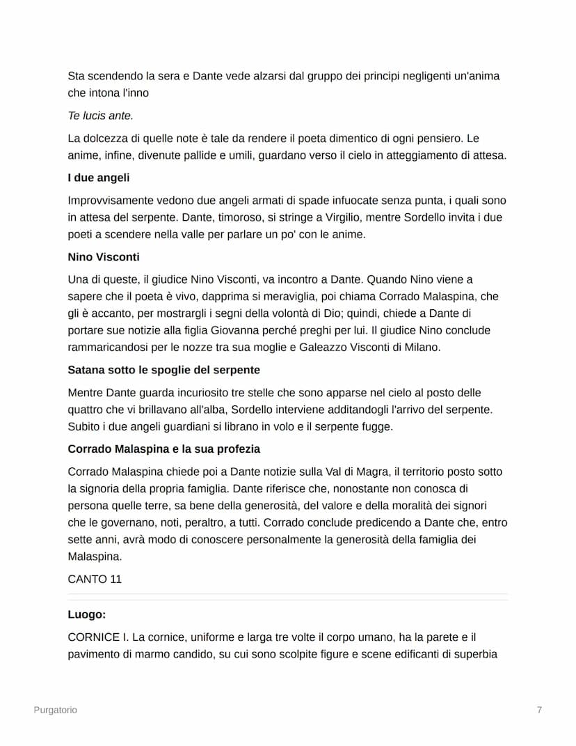 Purgatorio
Purgatorio Canto 1 - Riassunto
Tempo
: domenica di Pasqua 10 aprile 1300, all'alba (tra le 4 e le 5 antimeridiane)
Antipurgatorio