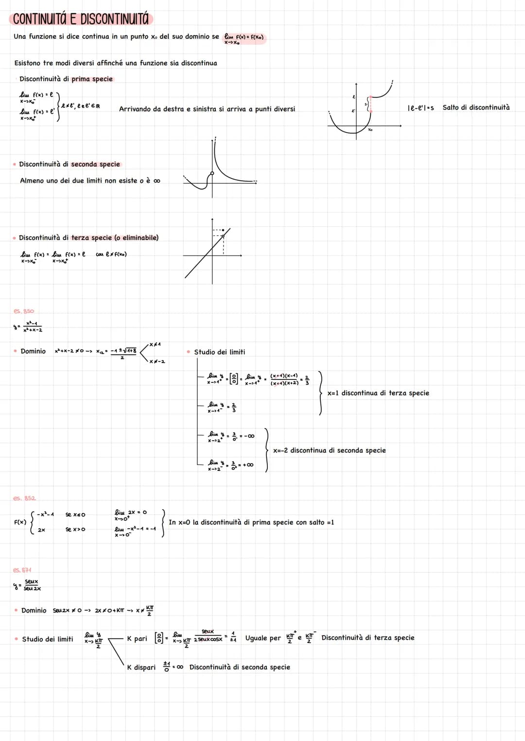 CONTINUITO E DISCONTINUITA
Una funzione si dice continua in un punto xo del suo dominio se lim F(x) = f(xo)
X-> Xo
Esistono tre modi diversi