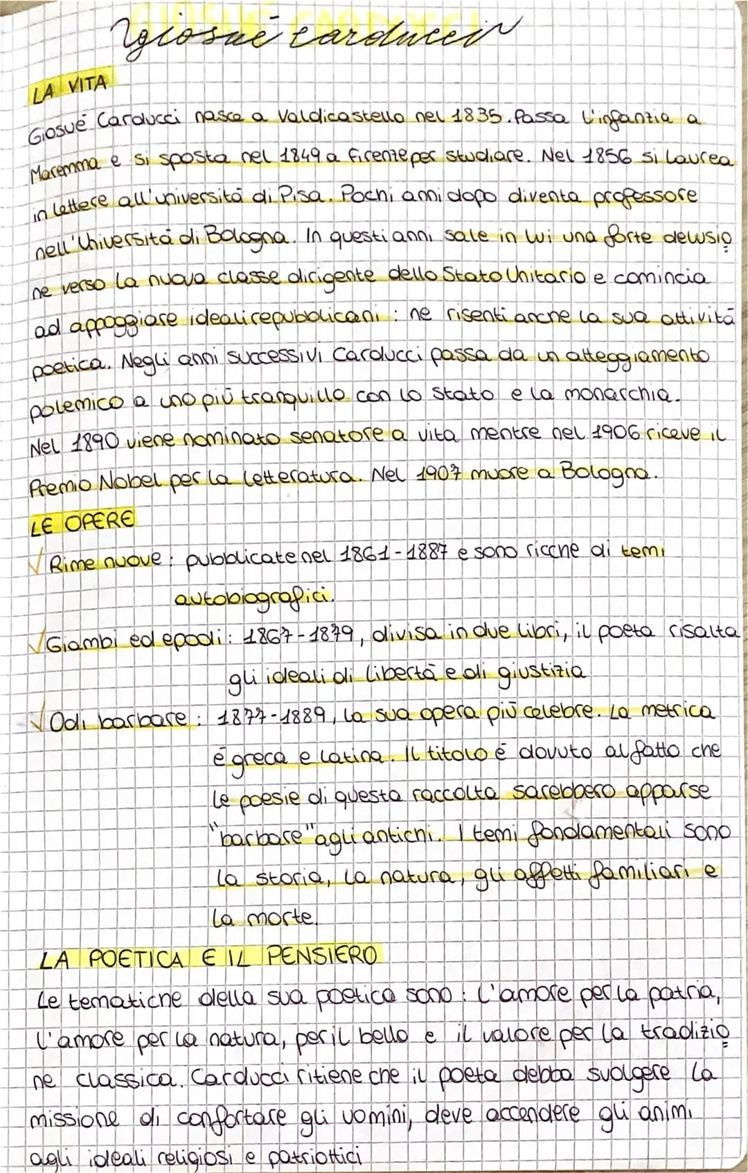 
<p>Giosuè Carducci nasce a Valdicastello nel 1835. Trascorre l'infanzia a Maremma e si trasferisce a Firenze nel 1849 per studiare. Nel 185