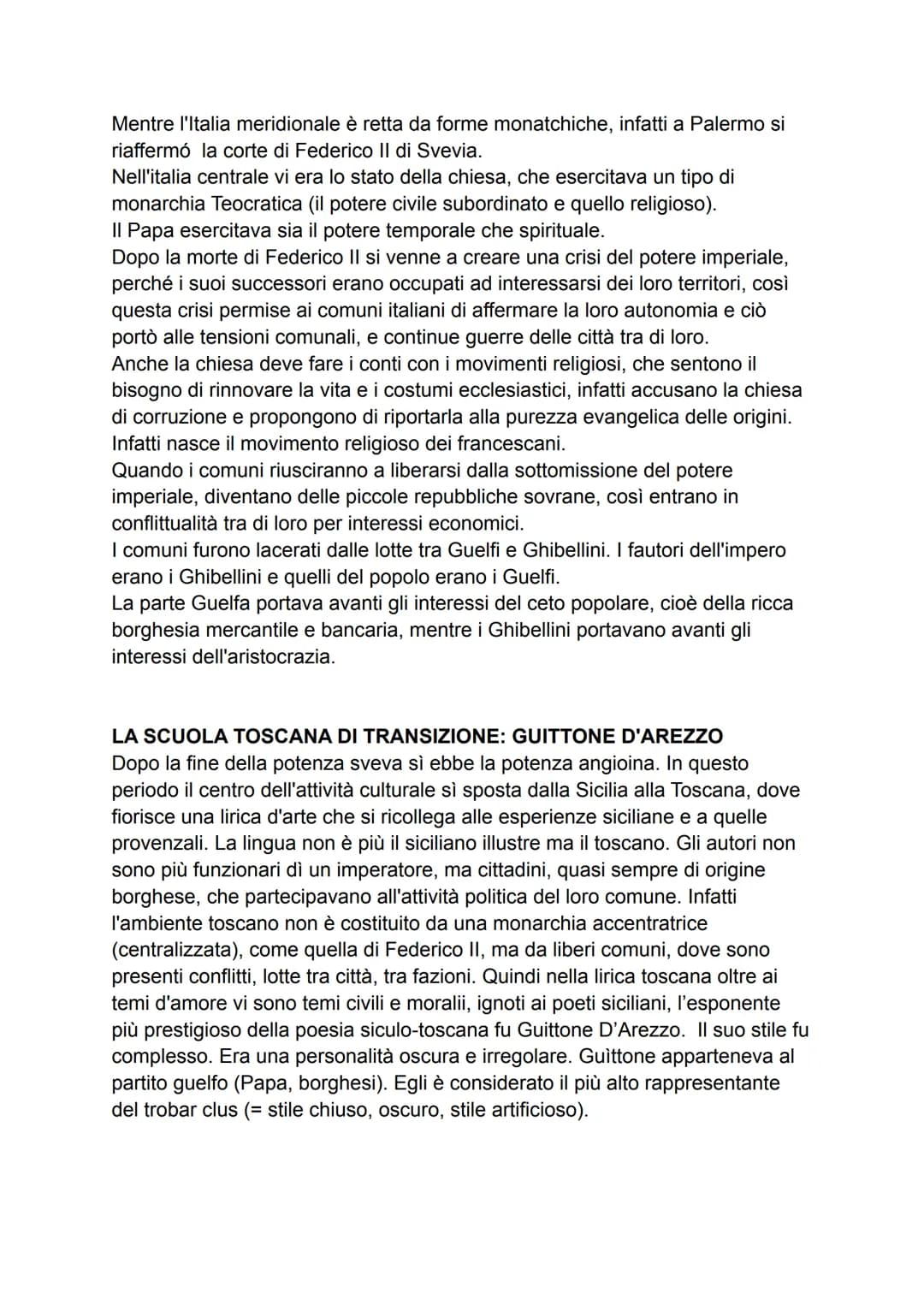 LA SCUOLA SICILIANA
Nei Duecento nasce la lirica italiana che prende le mosse dalla poesia cortese
provenzale. Anche la corte siMiana di Fed