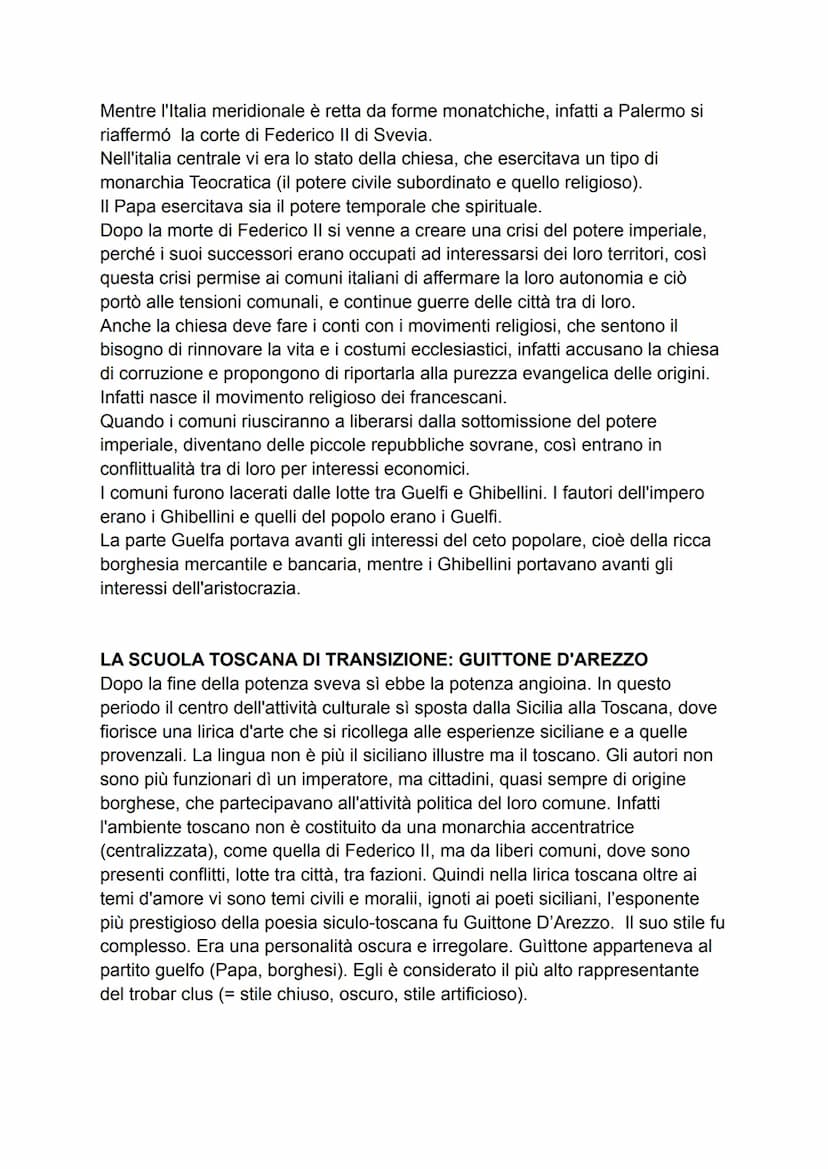 LA SCUOLA SICILIANA
Nei Duecento nasce la lirica italiana che prende le mosse dalla poesia cortese
provenzale. Anche la corte siMiana di Fed