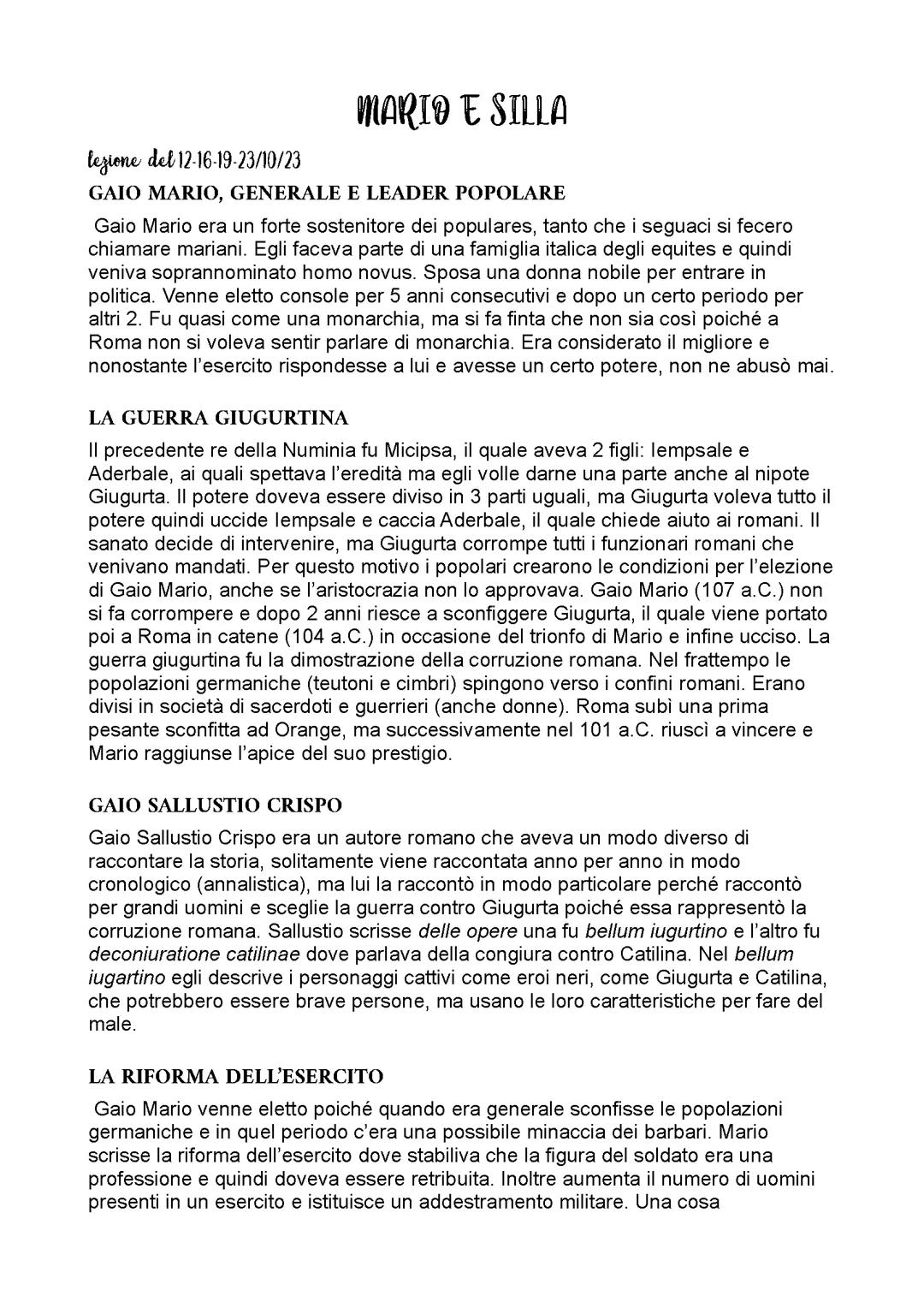 Mario e Silla: Riassunto e Appunti