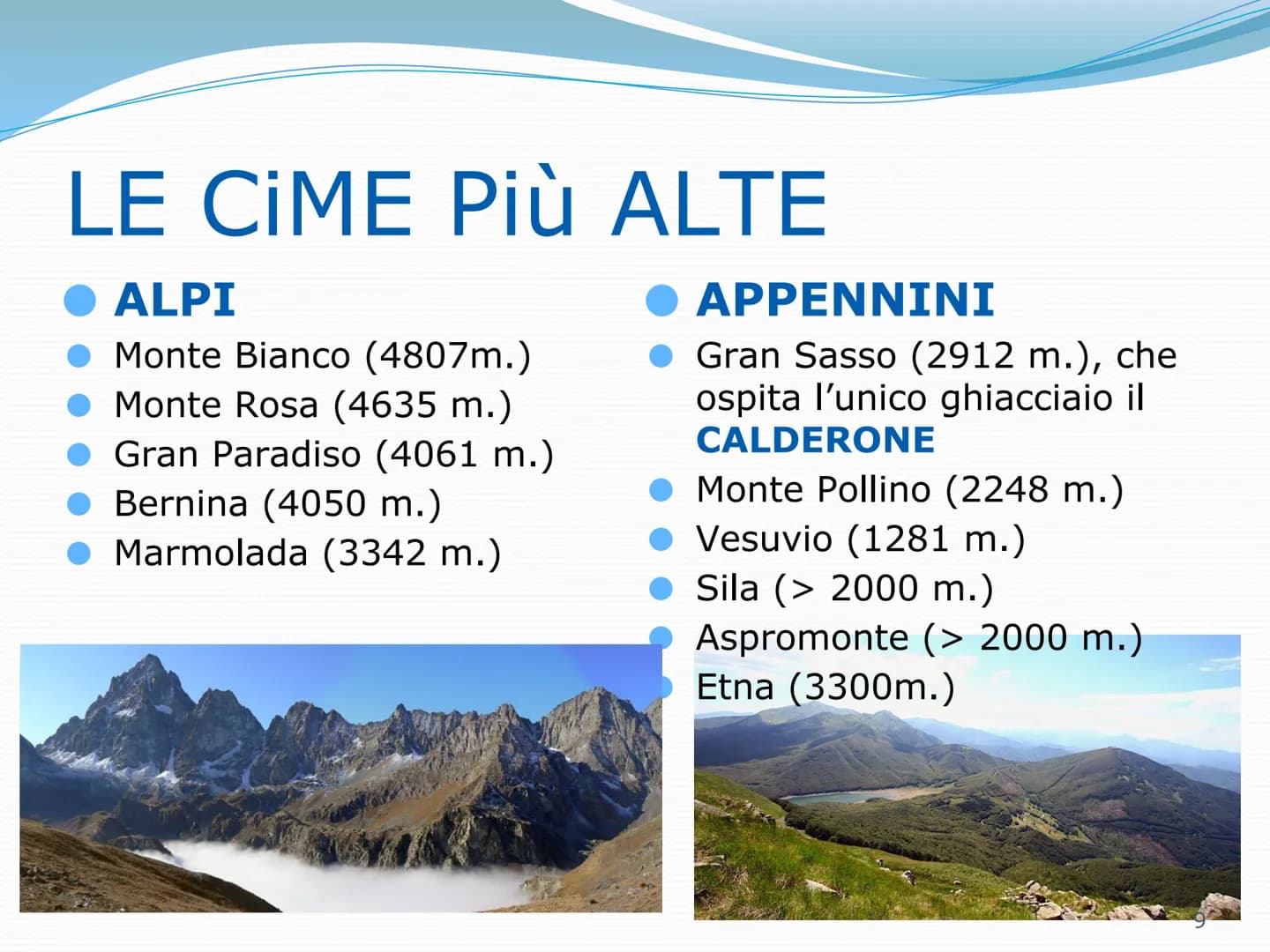 L'ITALIA
IL MIO PAESE
1 L'Italia è
una
penisola
Una terra ricca di storia
dove in uno spazio esiguo si
alternano climi e paesaggi
diversi.
H