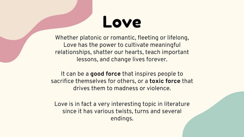 Liceo Classico Siotto Pintor
Love in Literature
Gaia Corona e Gabriele Secci Love
Whether platonic or romantic, fleeting or lifelong,
Love h