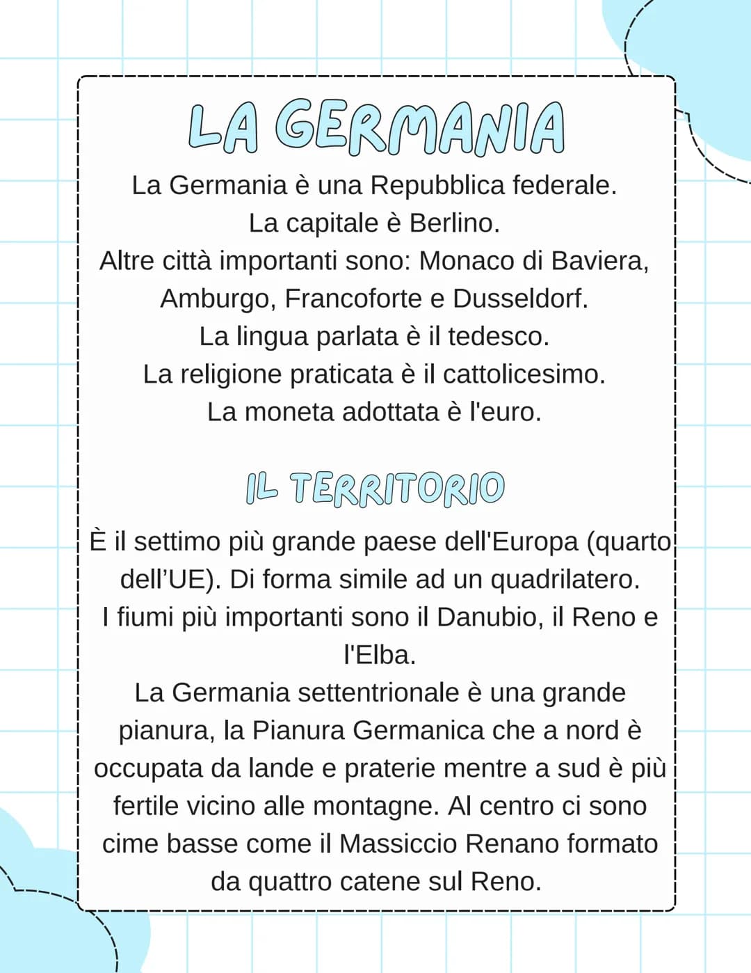LA GERMANIA
La Germania è una Repubblica federale.
La capitale è Berlino.
Altre città importanti sono: Monaco di Baviera,
Amburgo, Francofor