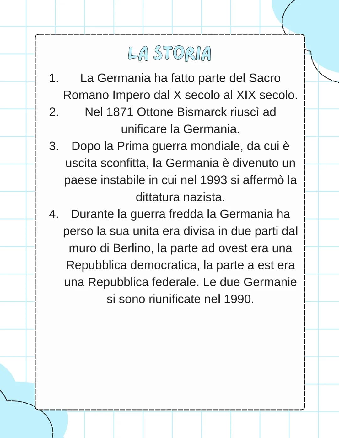 LA GERMANIA
La Germania è una Repubblica federale.
La capitale è Berlino.
Altre città importanti sono: Monaco di Baviera,
Amburgo, Francofor