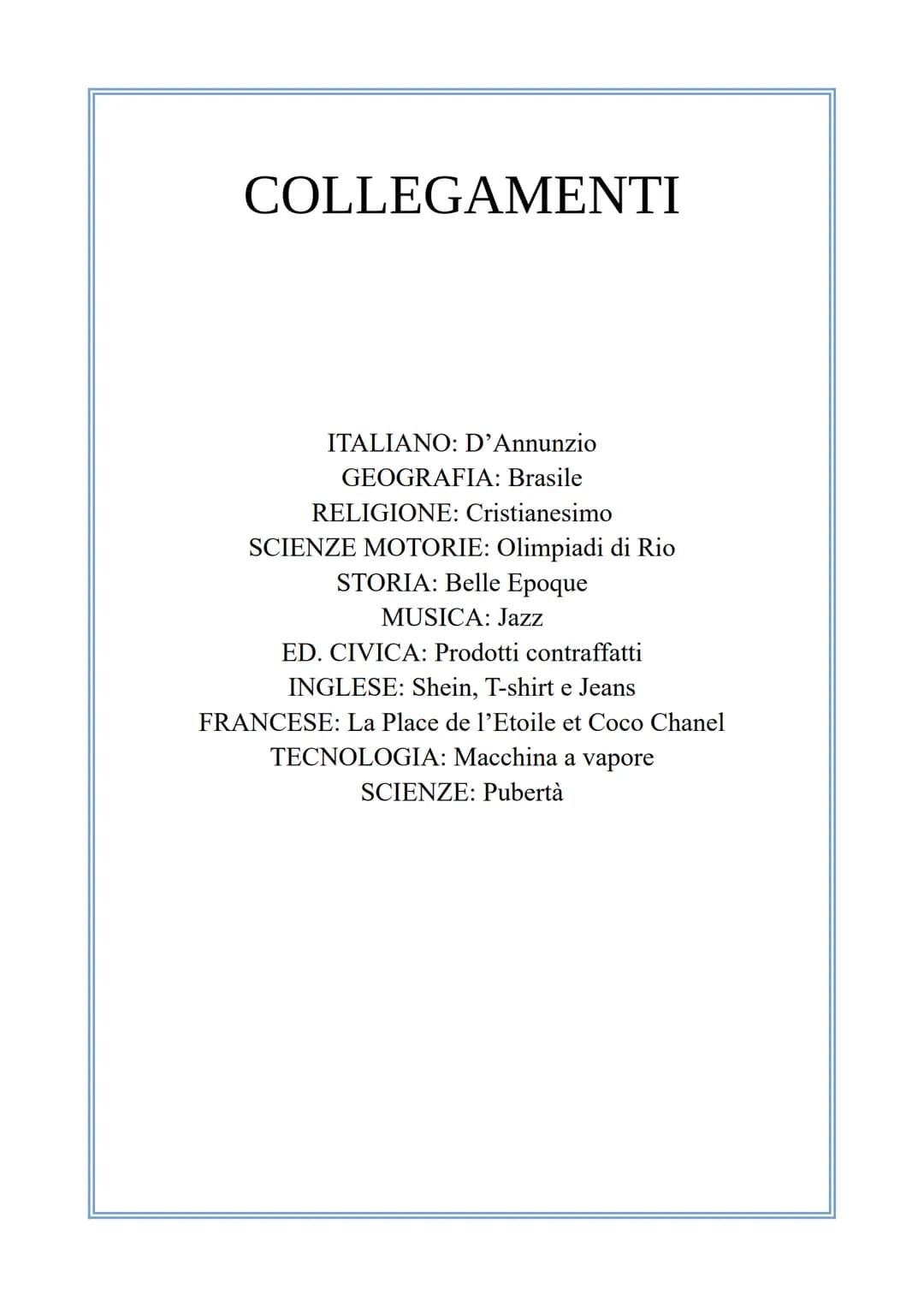 # Elaborato d'Esame

# LA MODA





Classe 3°
Sezione C
IC Corrado Melone COLLEGAMENTI
ITALIANO: D'Annunzio
GEOGRAFIA: Brasile
RELIGIONE: Cr