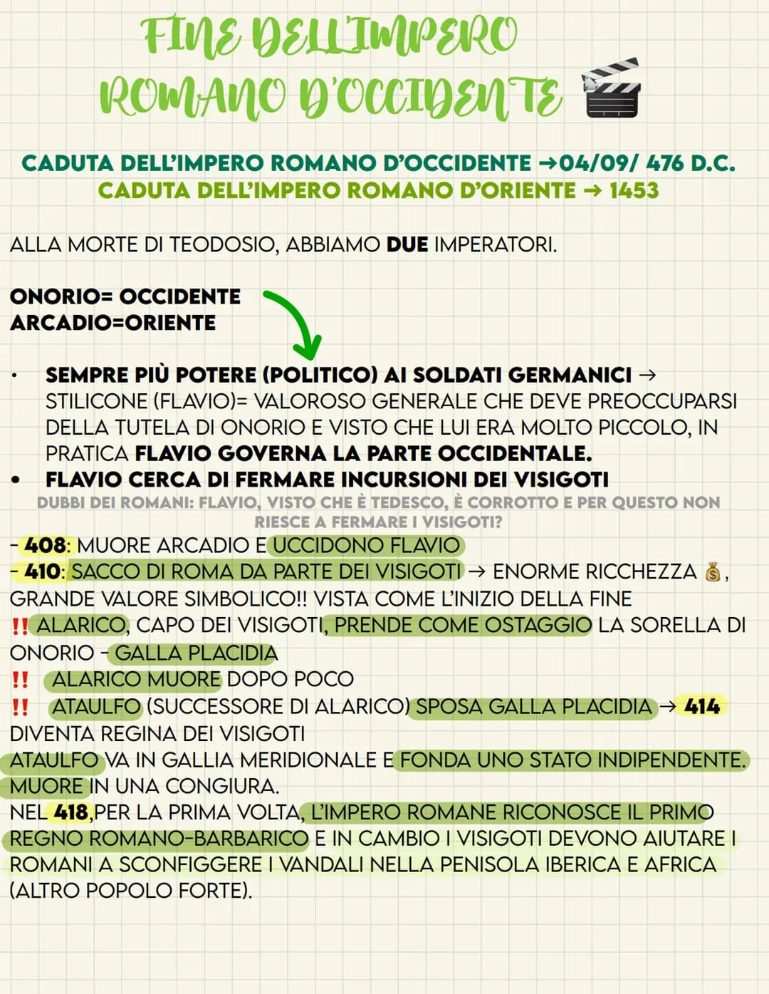 FINE DELL'IMPERO
ROMANO D'OCCIDENTE
CADUTA DELL'IMPERO ROMANO D'OCCIDENTE →04/09/476 D.C.
CADUTA DELL'IMPERO ROMANO D'ORIENTE → 1453
ALLA MO