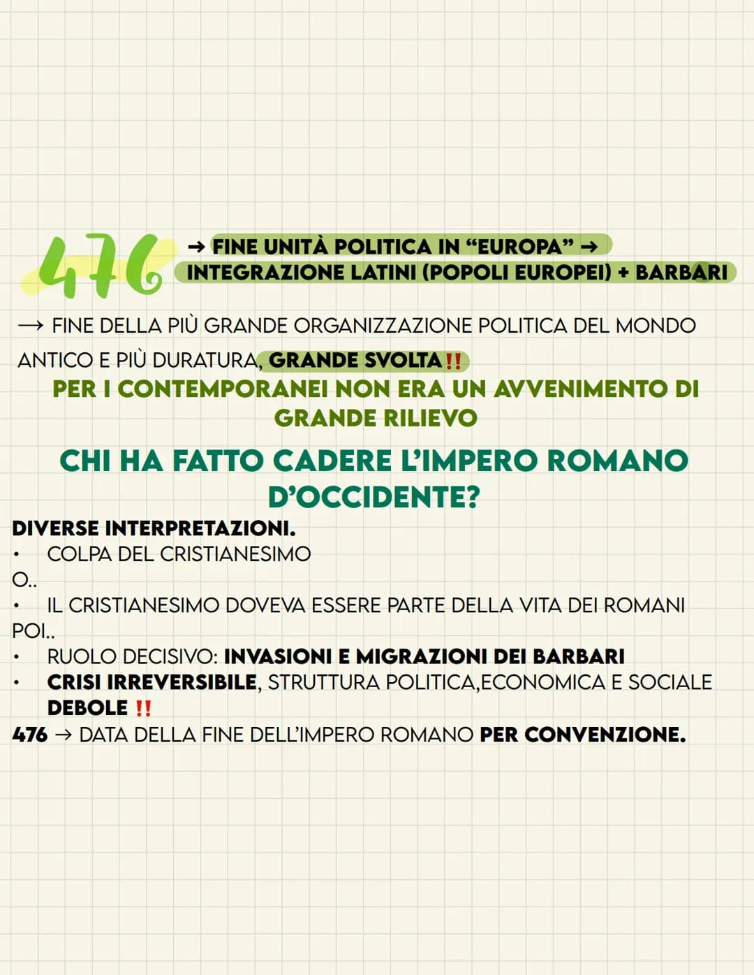 FINE DELL'IMPERO
ROMANO D'OCCIDENTE
CADUTA DELL'IMPERO ROMANO D'OCCIDENTE →04/09/476 D.C.
CADUTA DELL'IMPERO ROMANO D'ORIENTE → 1453
ALLA MO