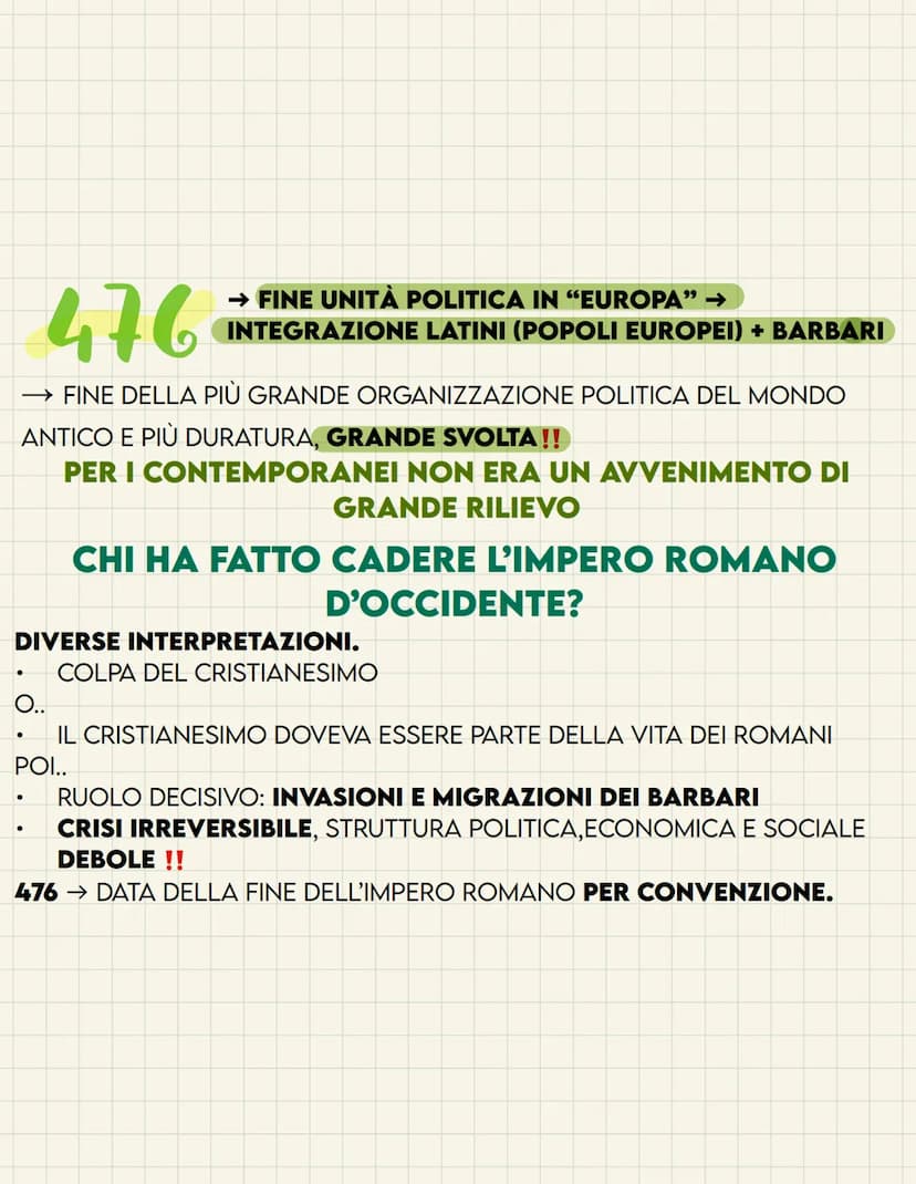 FINE DELL'IMPERO
ROMANO D'OCCIDENTE
CADUTA DELL'IMPERO ROMANO D'OCCIDENTE →04/09/476 D.C.
CADUTA DELL'IMPERO ROMANO D'ORIENTE → 1453
ALLA MO