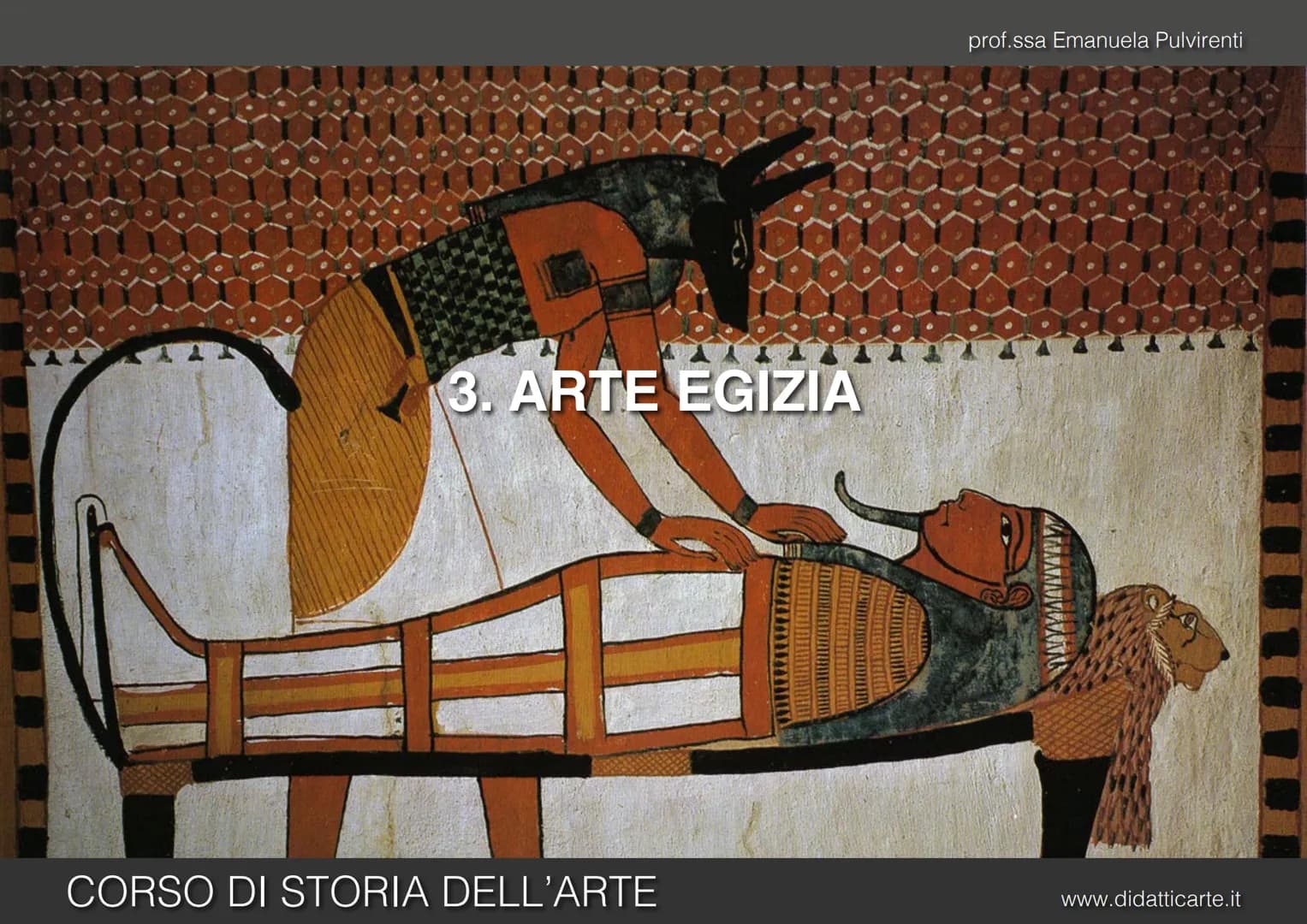 3. ARTE EGIZIA
CORSO DI STORIA DELL'ARTE
prof.ssa Emanuela Pulvirenti
www.didatticarte.it ARTE EGIZIA
GRANDI OPERE PER L'OLTRETOMBA
L'arte e