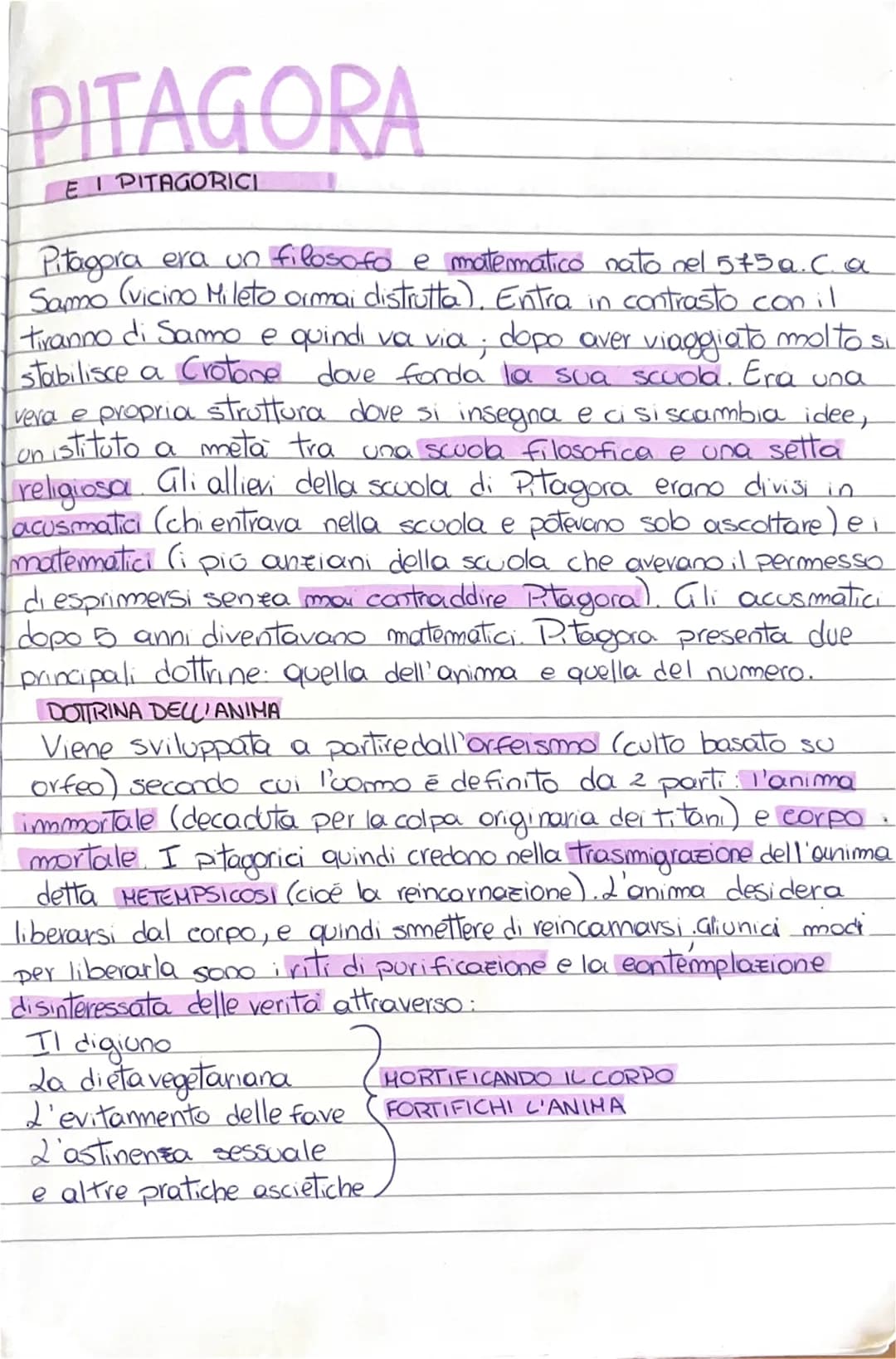 PITAGORA
E I PITAGORICI
Pitagora era un filosofo e matematico nato nel 5+5 a. C. a
Samo
(vicino Mileto ormai distrutta). Entra in contrasto 