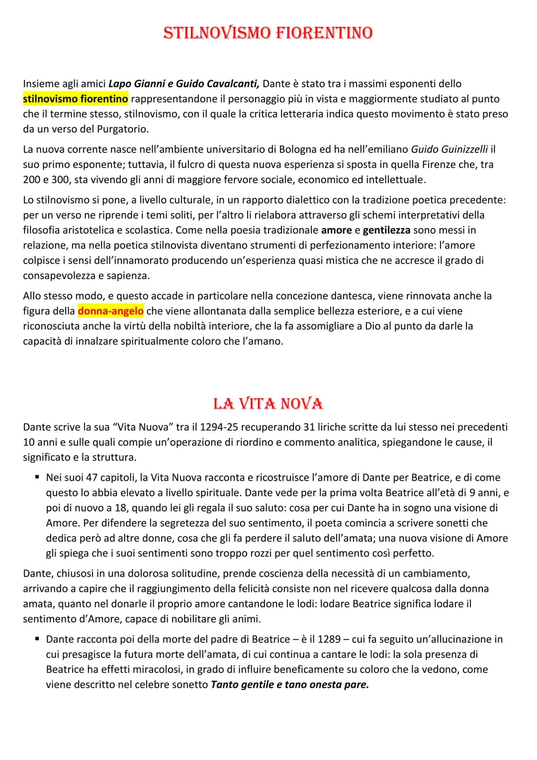 STILNOVISMO FIORENTINO
Insieme agli amici Lapo Gianni e Guido Cavalcanti, Dante è stato tra i massimi esponenti dello
stilnovismo fiorentino