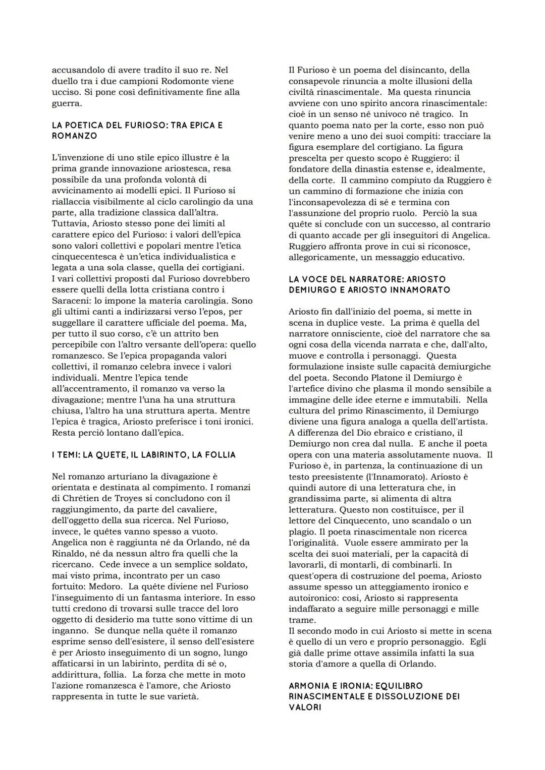 Orlando Furioso
Scritto da Ludovico Ariosto, il poema riprende
e prosegue la materia cavalleresca trattata da
Boiardo nell'Orlando innamorat