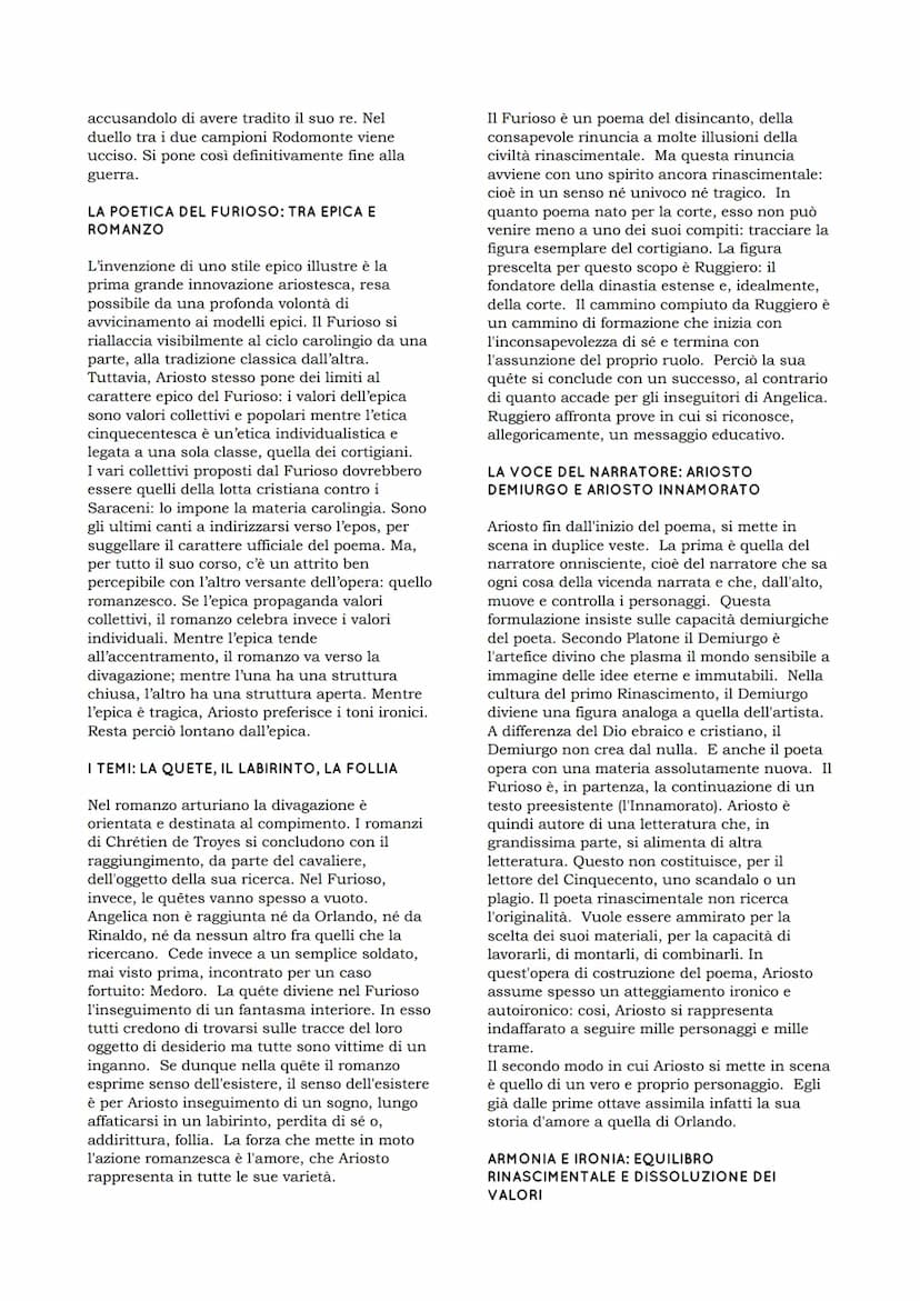 Orlando Furioso
Scritto da Ludovico Ariosto, il poema riprende
e prosegue la materia cavalleresca trattata da
Boiardo nell'Orlando innamorat