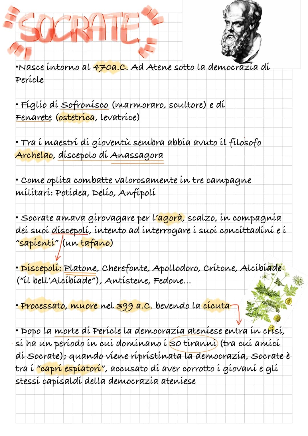 (10
SOCRATE
•Nasce intorno al 470a.C. Ad Atene sotto la democrazia di
Pericle
• Figlio di Sofronisco (marmoraro, scultore) e di
Fenarete (os