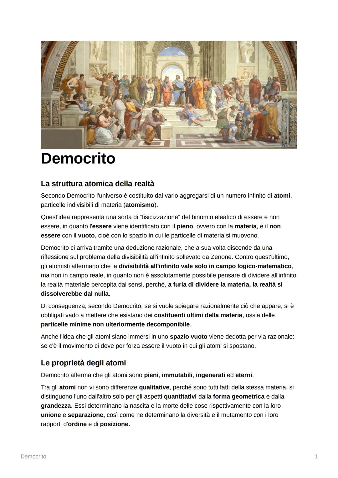Peale
Democrito
La struttura atomica della realtà
Secondo Democrito l'universo è costituito dal vario aggregarsi di un numero infinito di at
