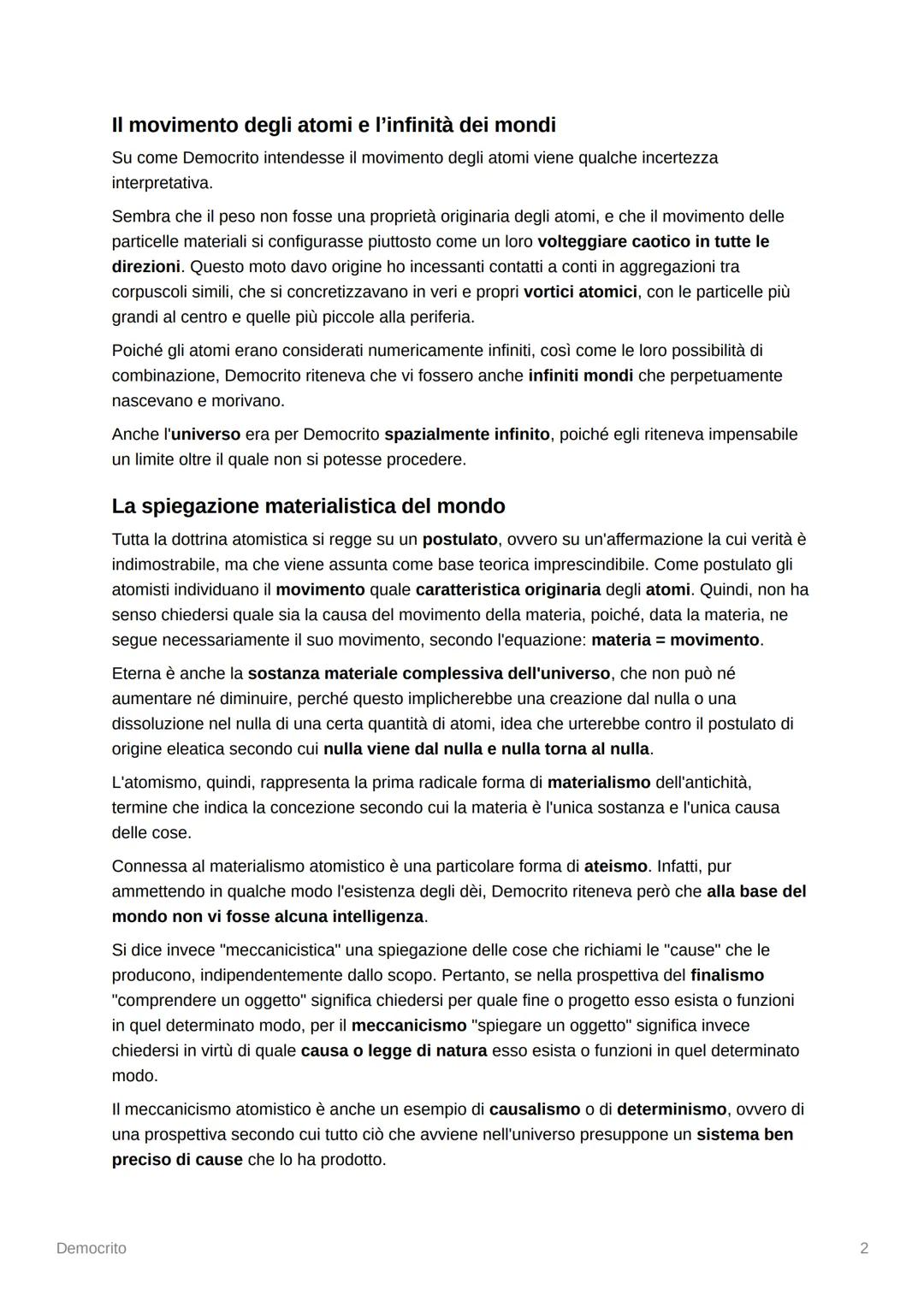 Peale
Democrito
La struttura atomica della realtà
Secondo Democrito l'universo è costituito dal vario aggregarsi di un numero infinito di at