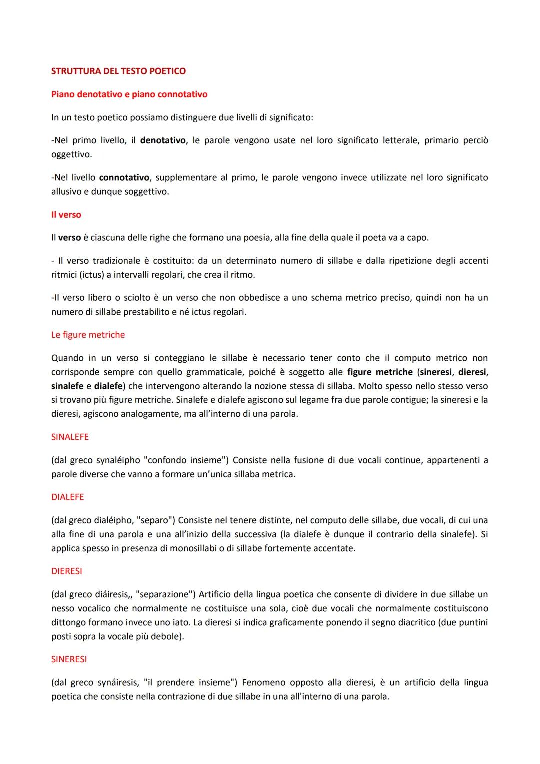 STRUTTURA DEL TESTO POETICO
Piano denotativo e piano connotativo
In un testo poetico possiamo distinguere due livelli di significato:
-Nel p
