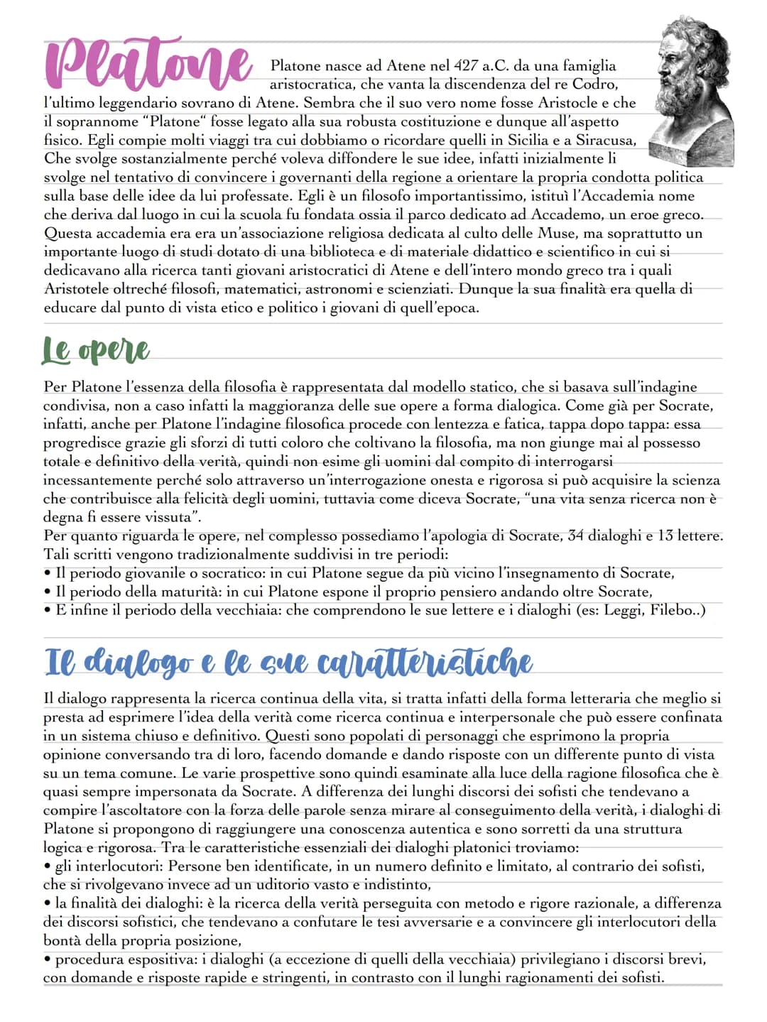 Platone
Platone nasce ad Atene nel 427 a.C. da una famiglia
aristocratica, che vanta la discendenza del re Codro,
l'ultimo leggendario sovra