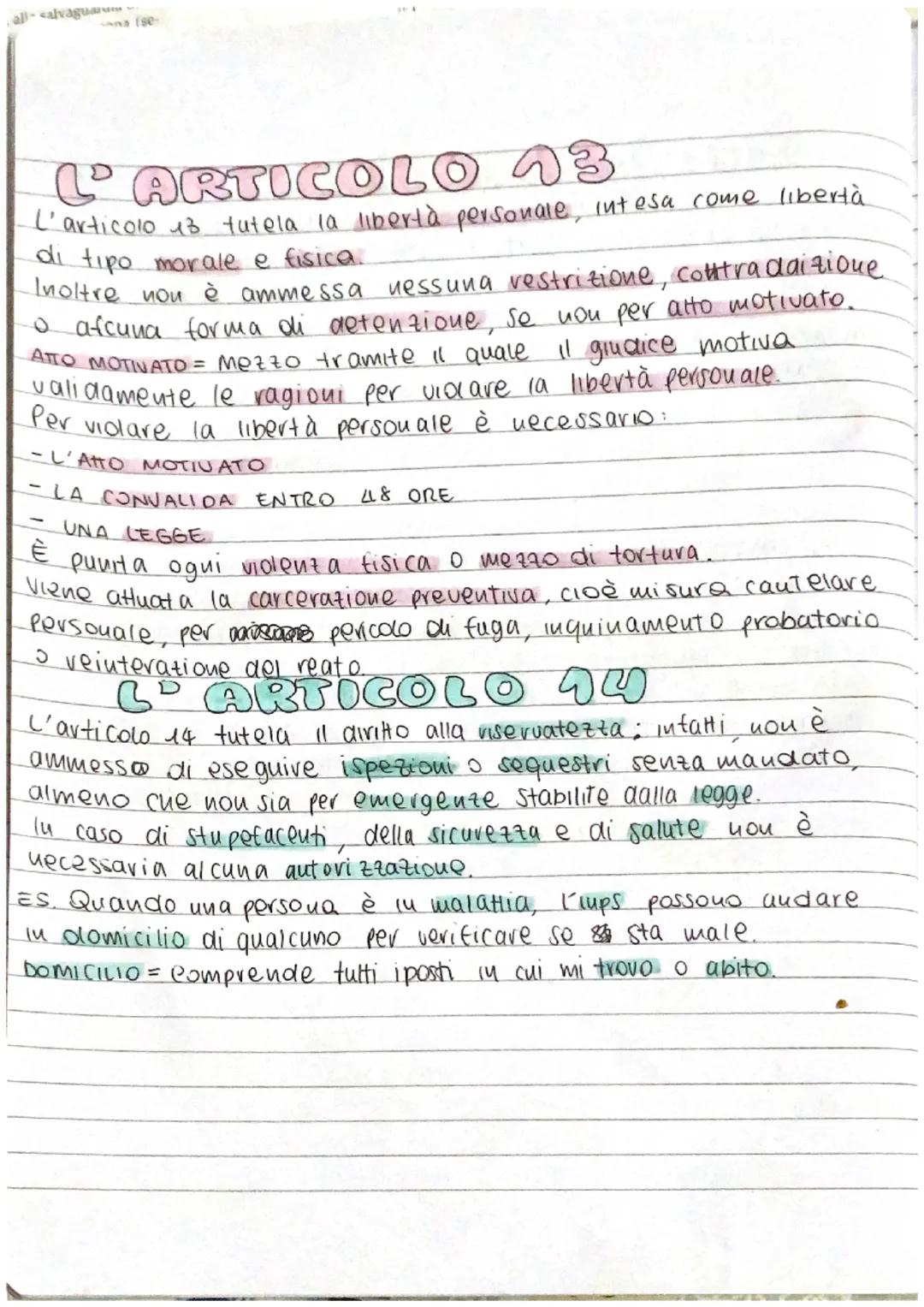 all-salvaguar
L'ARTICOLO 13
L'articolo 13 tutela la libertà personale, intesa come libertà
di tipo morale e fisica.
Inoltre non è ammessa ne