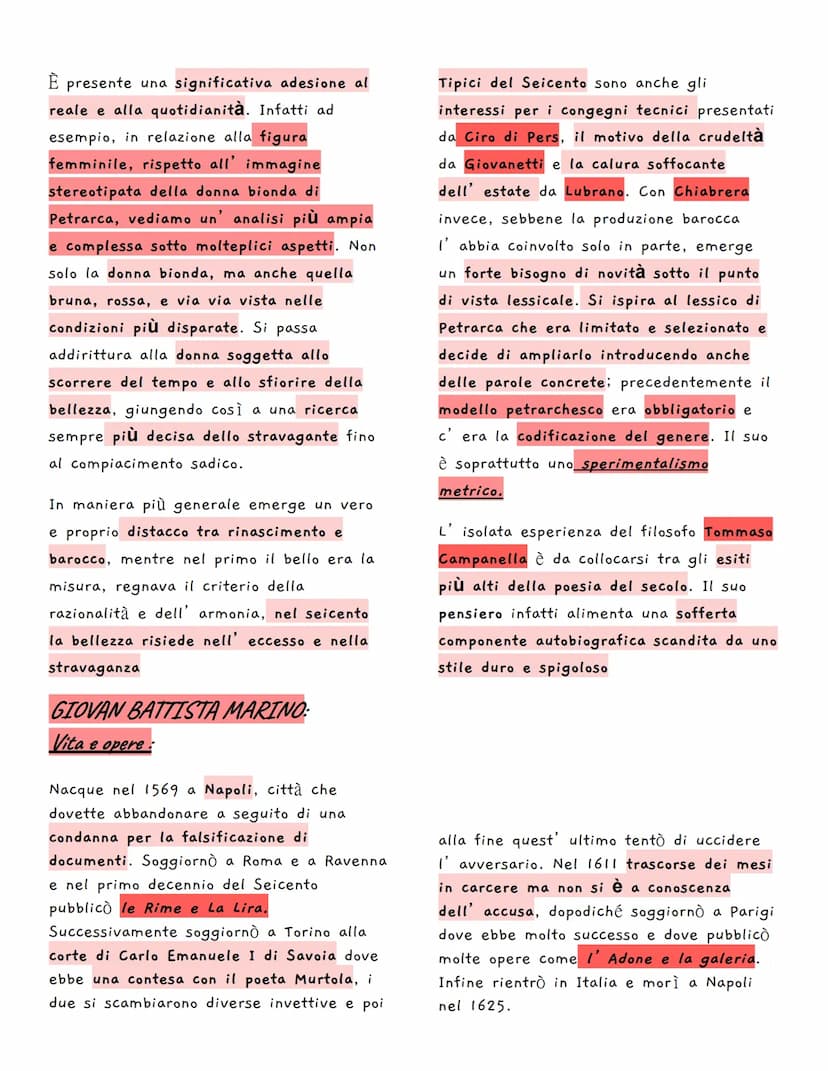 La lirica barocca
PAGINA 31-32-33
Il maggior esponente della lirica barocca
è Giovan Battista Marino autore
dell' Adone e de La lira, una ra