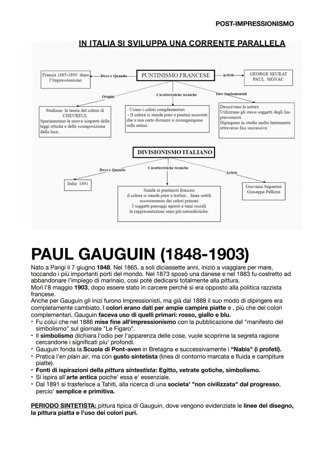 POST-IMPRESSIONISMO
Con il termine post-impressionismo intendiamo tutte quelle tendenze che si sono sviluppate in
Francia e che furono impor