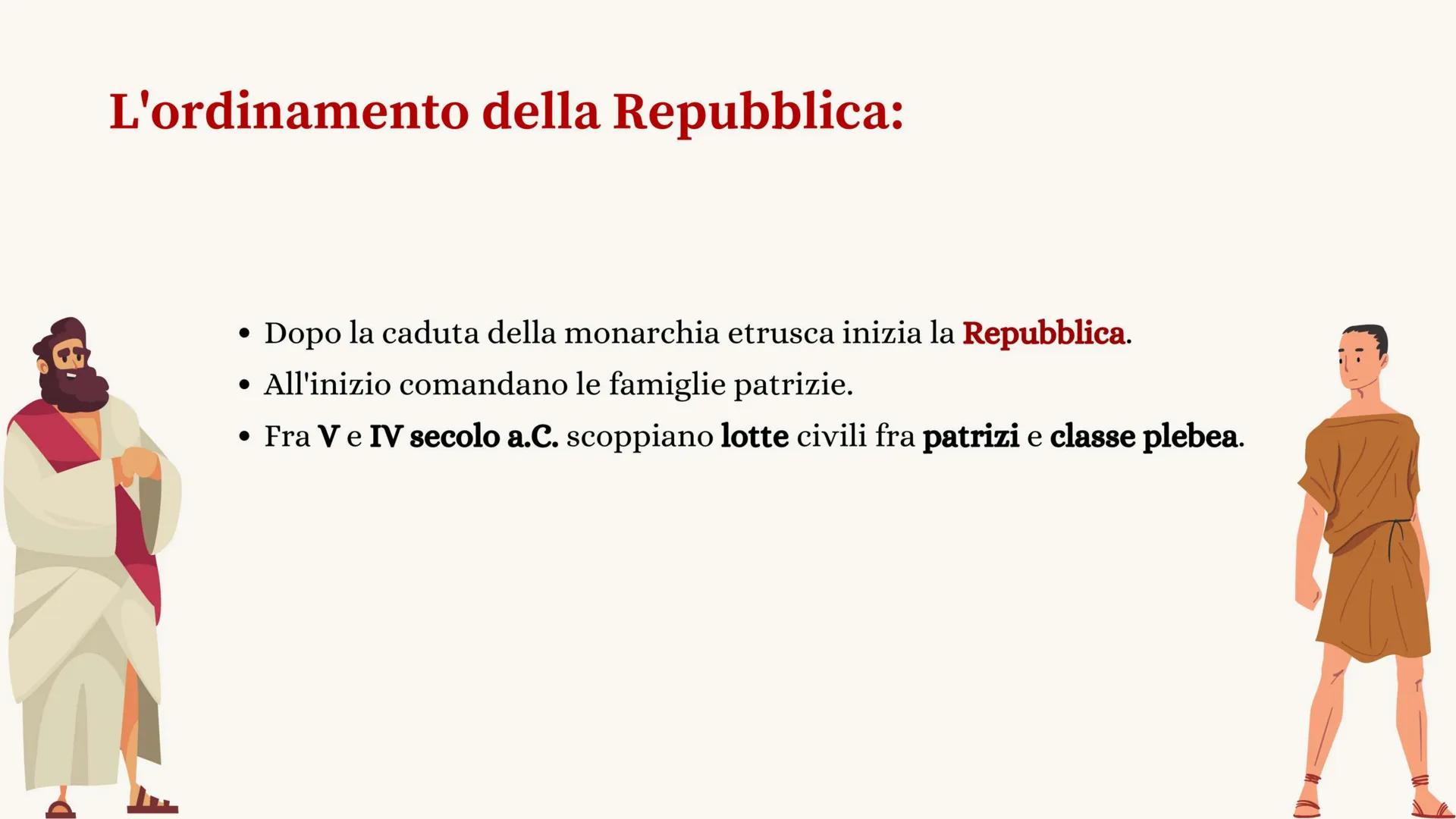 # La Repubblica

ALLA CONQUISTA DELL'ITALIA
E DEL MEDITERRANEO # L'ordinamento della Repubblica:

*   Dopo la caduta della monarchia etrusca