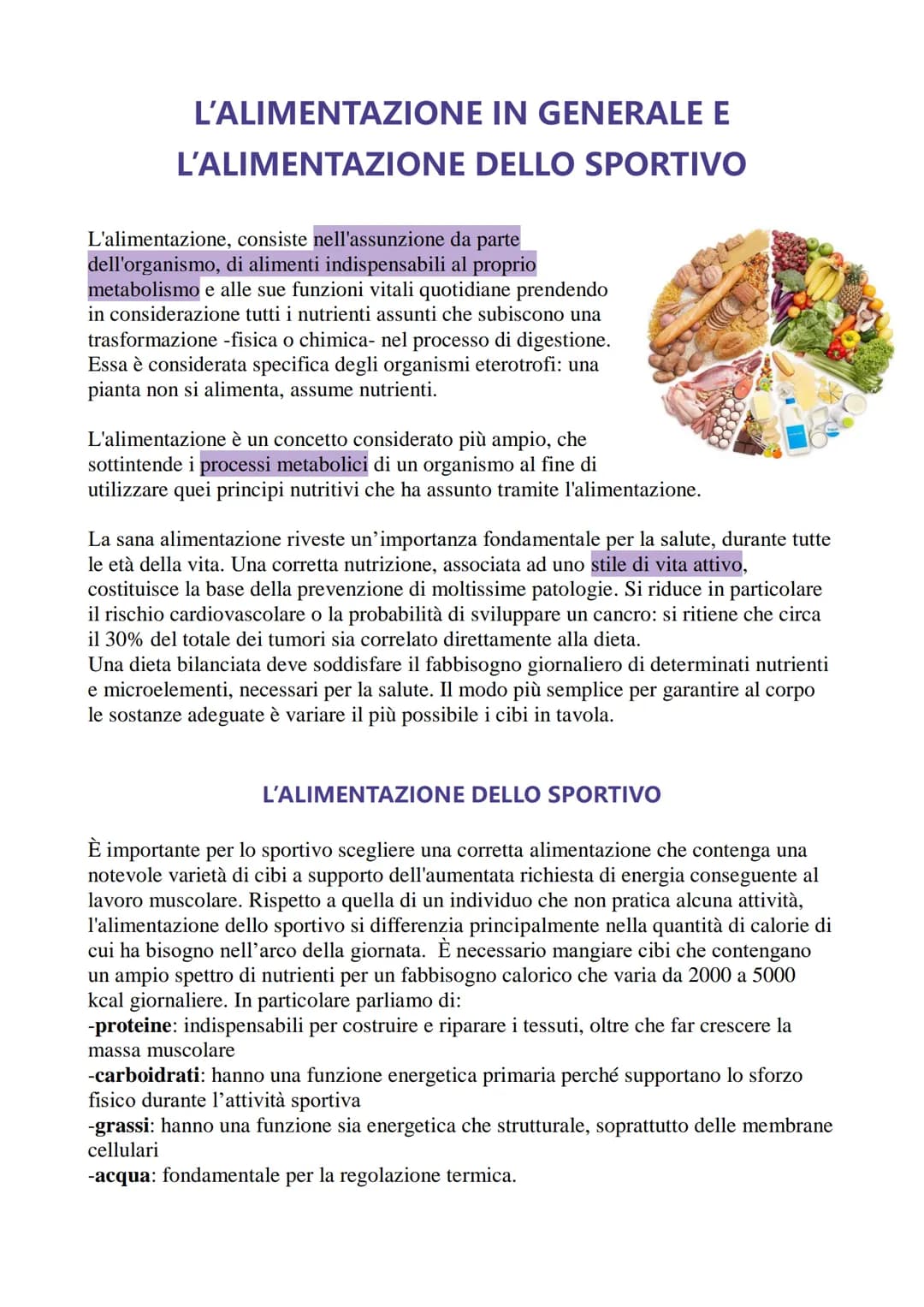
<p>L'alimentazione in generale e l'alimentazione dello sportivo sono argomenti di fondamentale importanza per la salute e il benessere di o