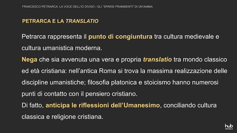 Francesco Petrarca:
la voce dell'io diviso
K «Vuoi dunque sapere
la mia malattia? Non so
saziarmi di libri>>.
Lettera a Giovanni dell'Incisa