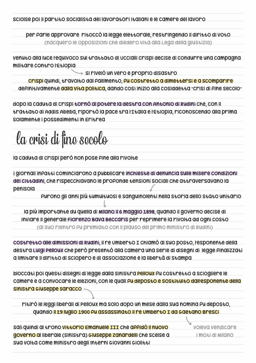la Destra e la Sinistra storiche
il diritto di voto era riservato ai soli maschi di età superiore ai 25 anni che, oltre a saper
leggere e sc