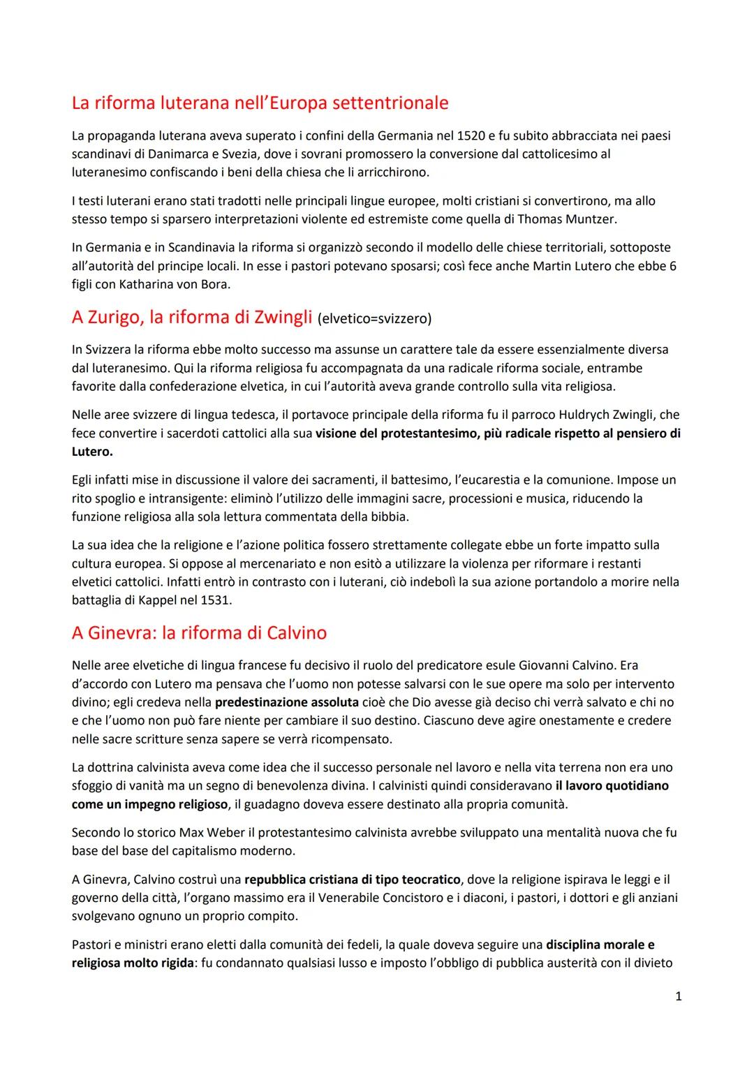 Riforma e Controriforma: Sintesi su Zwingli e Calvino