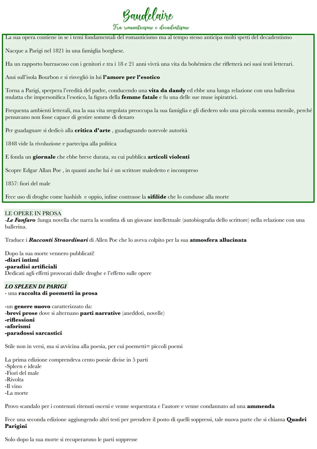 
<h2 id="spleeneideale">Spleen e Ideale</h2>
<p>Lo spleen è uno stato di depressione, noia e disgusto per il mondo borghese e metropolitano,