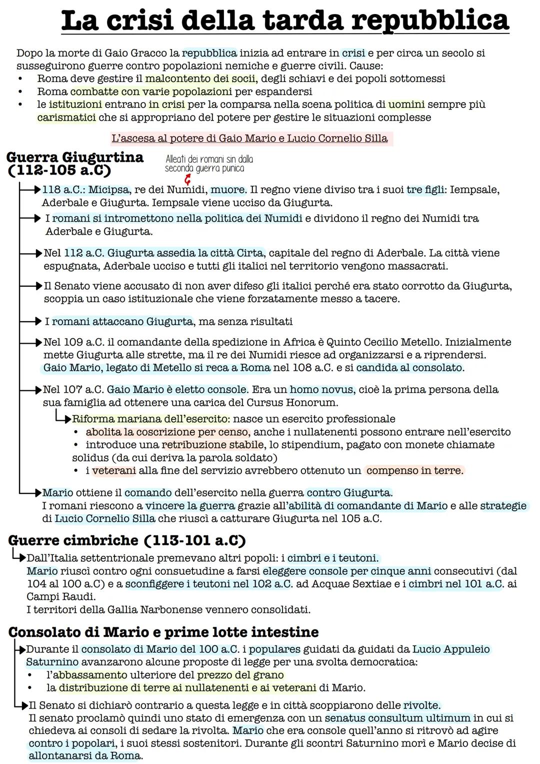 La crisi della tarda repubblica
Dopo la morte di Gaio Gracco la repubblica inizia ad entrare in crisi e per circa un secolo si
susseguirono 