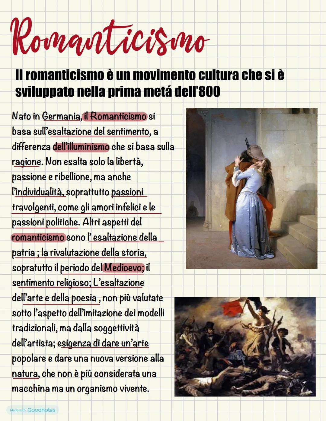 Romanticismo
Il romanticismo è un movimento cultura che si è
sviluppato nella prima metà dell'800
Nato in Germania, il Romanticismo si
basa 