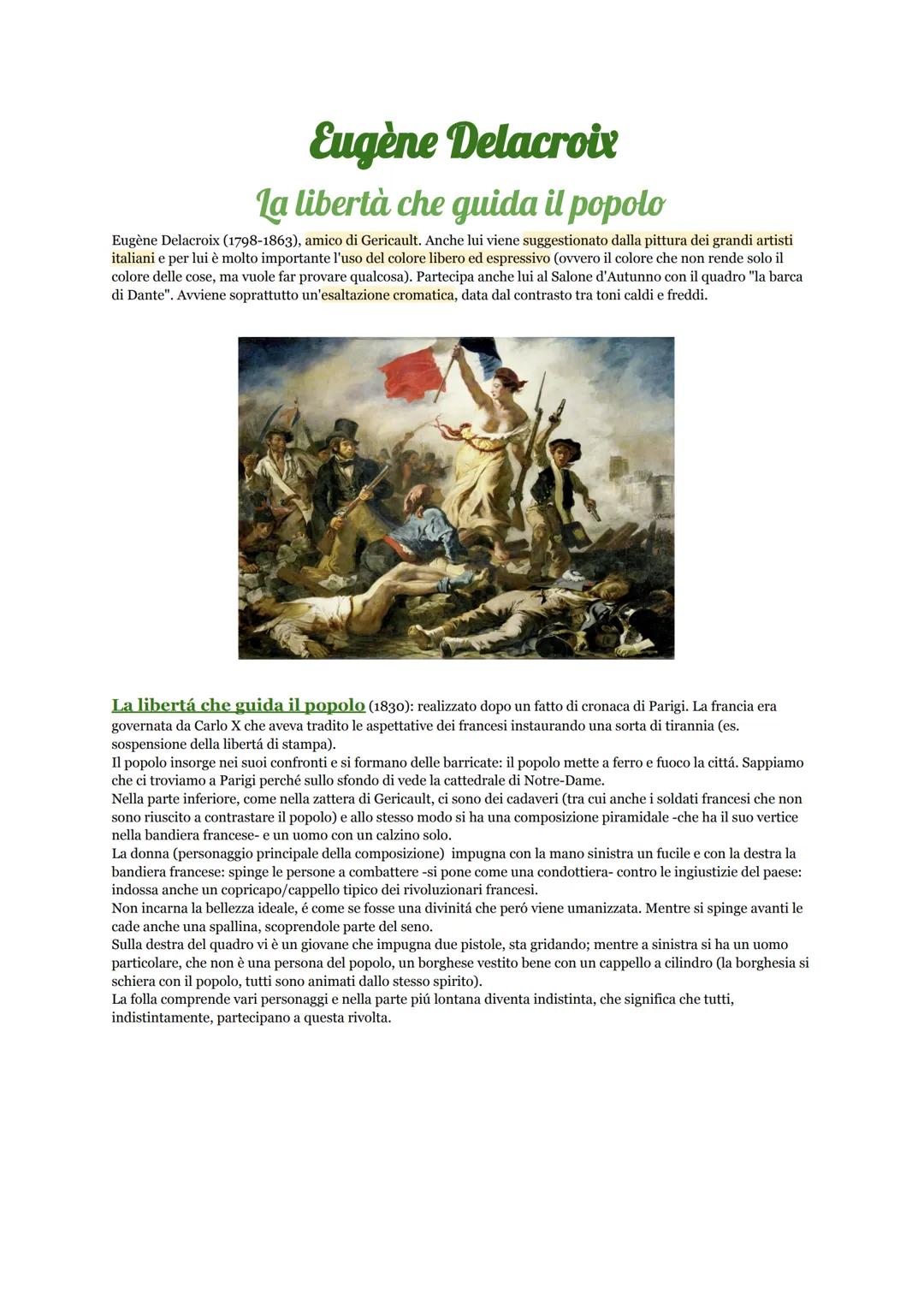 # Eugène Delacroix

## La libertà che guida il popolo

Eugène Delacroix (1798-1863), amico di Gericault. Anche lui viene suggestionato dalla
