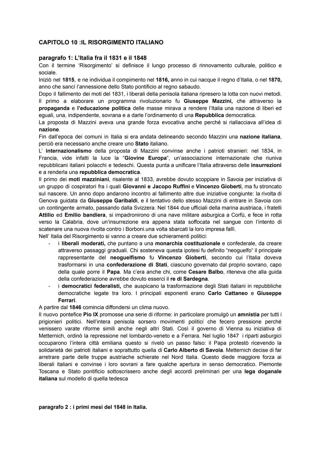 CAPITOLO 10:IL RISORGIMENTO ITALIANO
paragrafo 1: L'Italia fra il 1831 e il 1848
Con il termine 'Risorgimento' si definisce il lungo process
