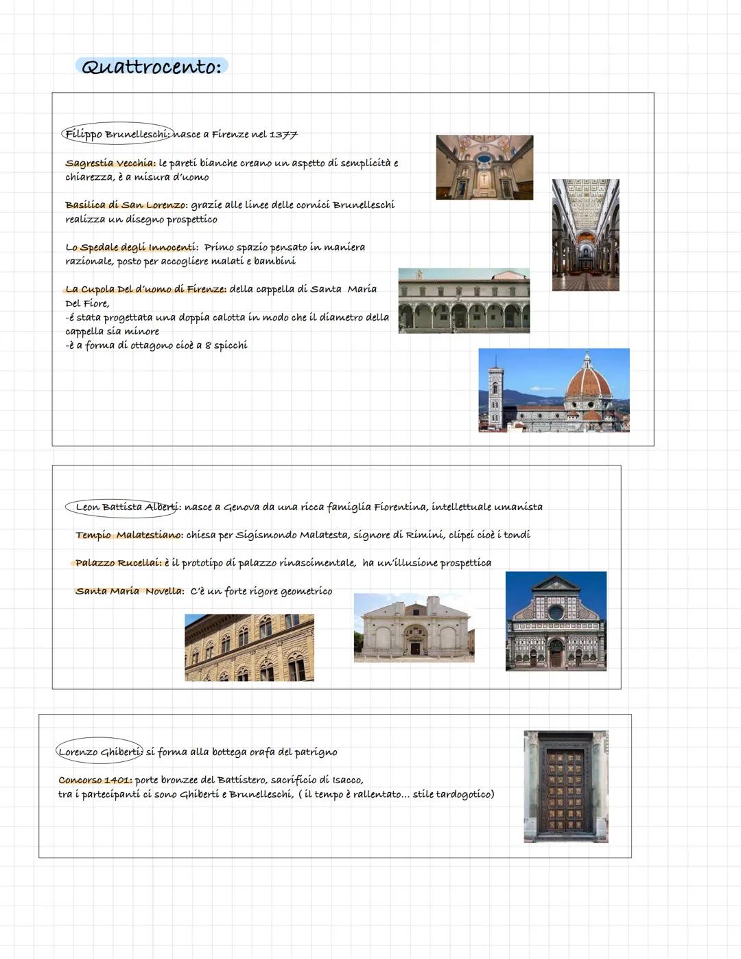 ARTE
Quattrocento Quattrocento:
Filippo Brunelleschi: nasce a Firenze nel 1377
sagrestía vecchia: le pareti bianche creano un aspetto di sem